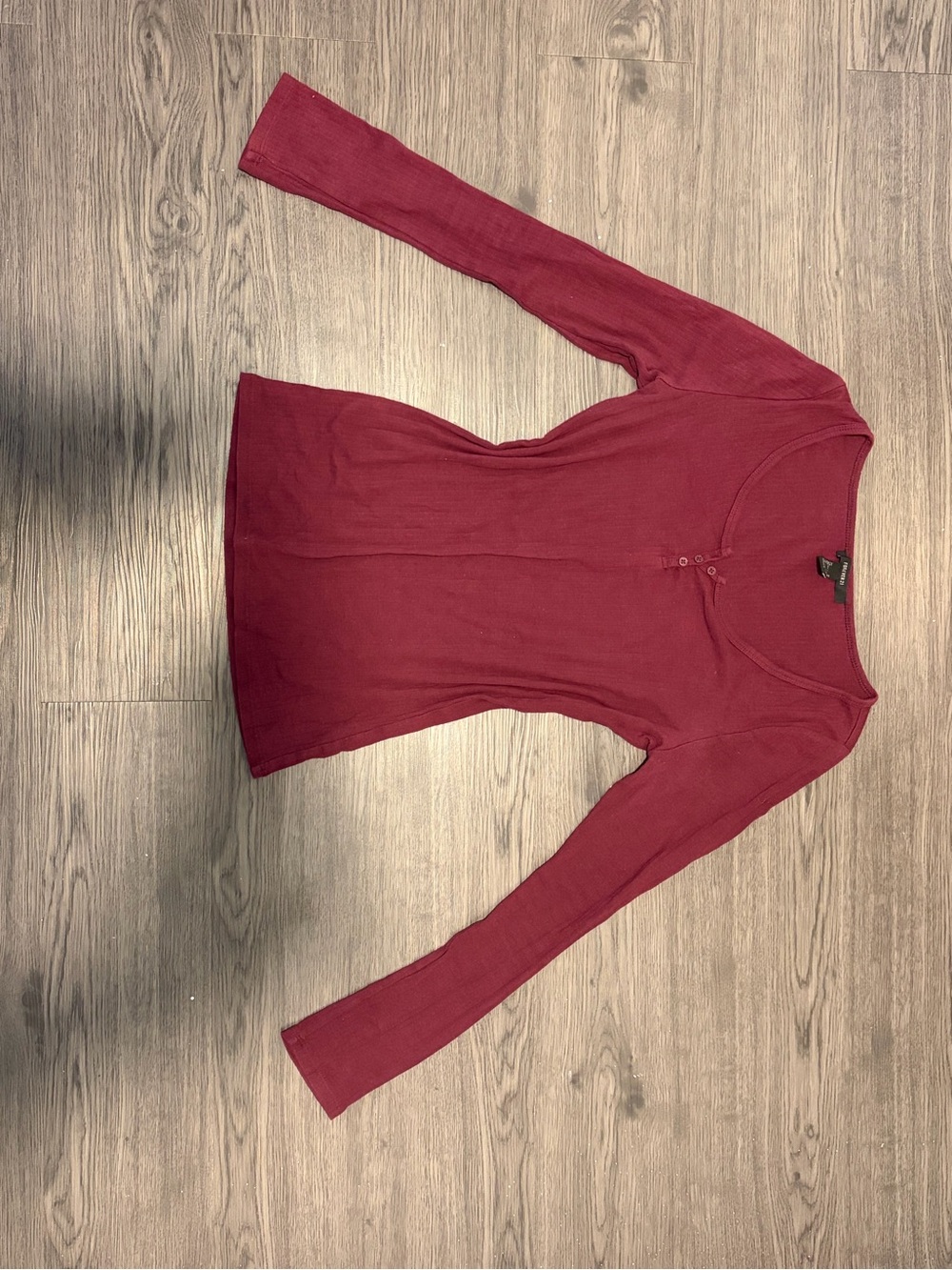 Forever 21 Ribbed Long-Sleeve Henley Top - Wine